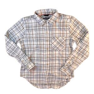 Marmont Womens Flannel Button Back Plaid Shirt Top Blouse Medium Gray Up Cabin